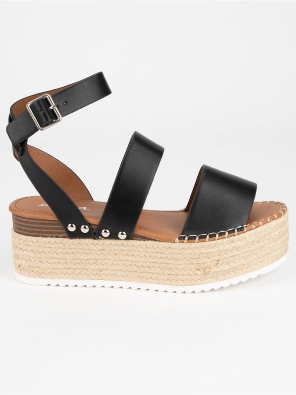 Soda Black Espadrille Platform Sandals with Ankle Strap